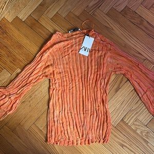Zara Orange Bell sleeved ribbed sweater